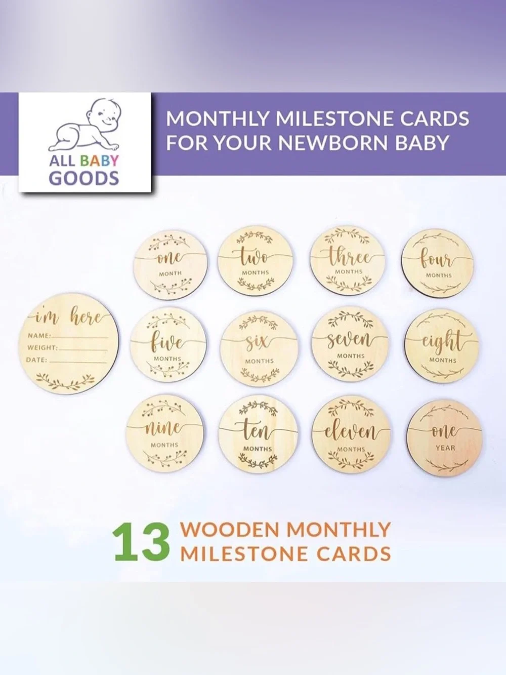 🆕 Neutral Wooden Baby Milestone Discs. Baby Shower Gift. NWT. NIB.